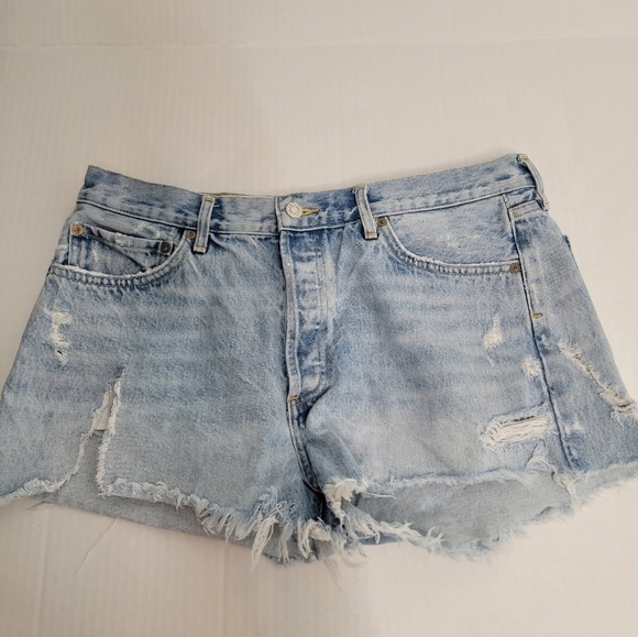Agolde Vintage Parker Denim Shorts 31 Distressed Fray Button Fly - Picture 1 of 9